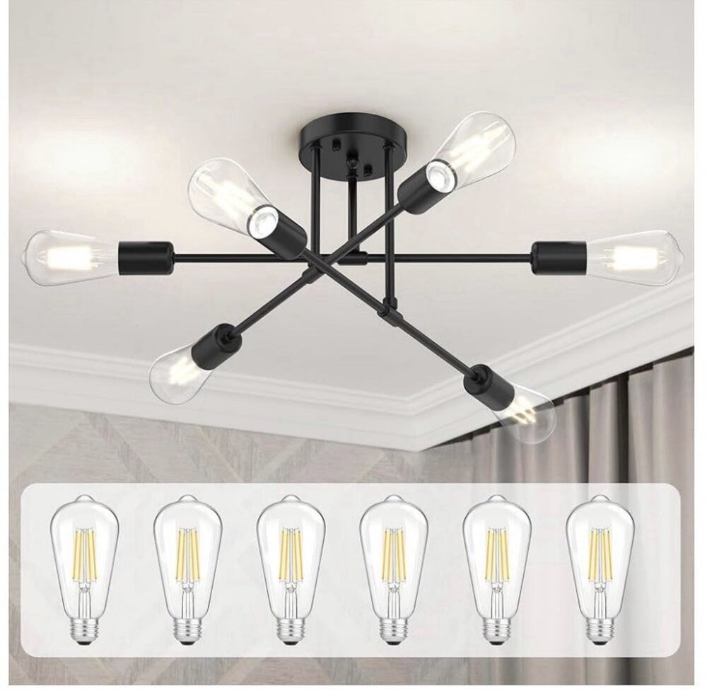 Sputnik 6-Light Chandelier Matte Black Hardwired 22 inch